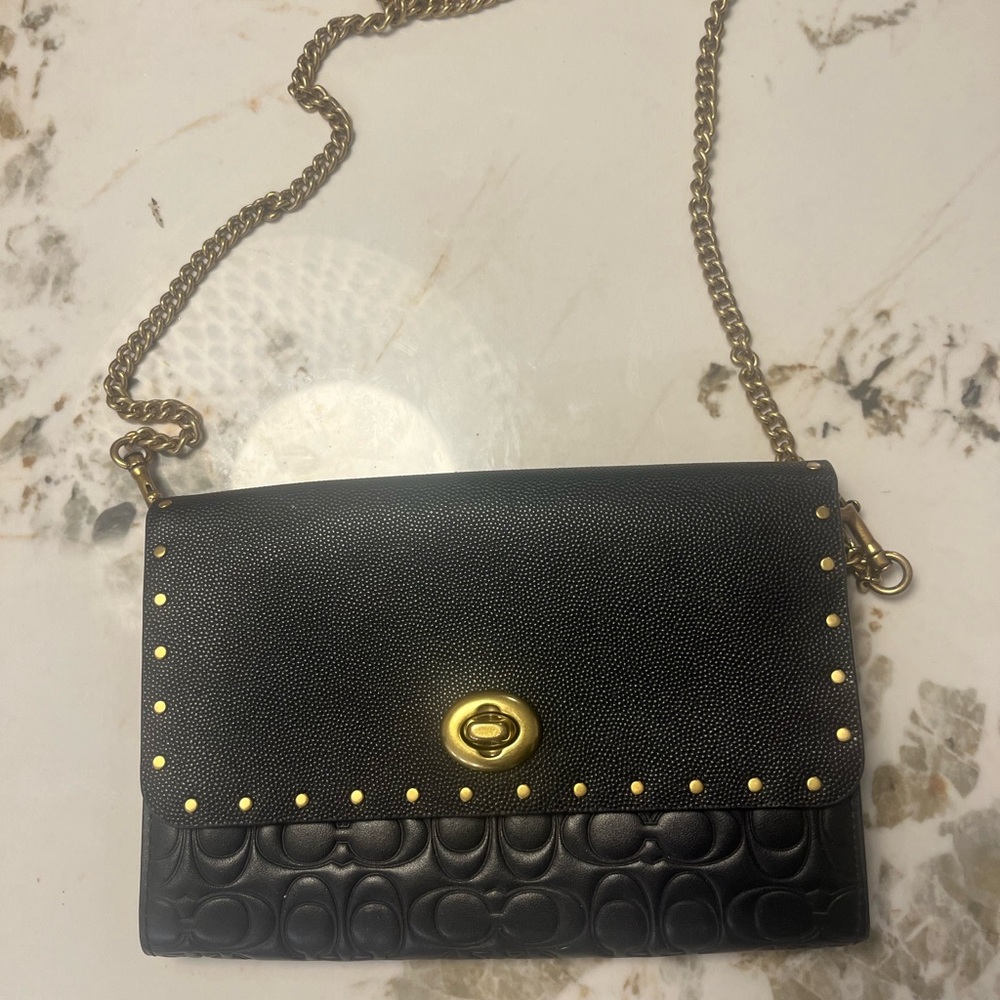 Black Coach Women's Bag with Gold Accents